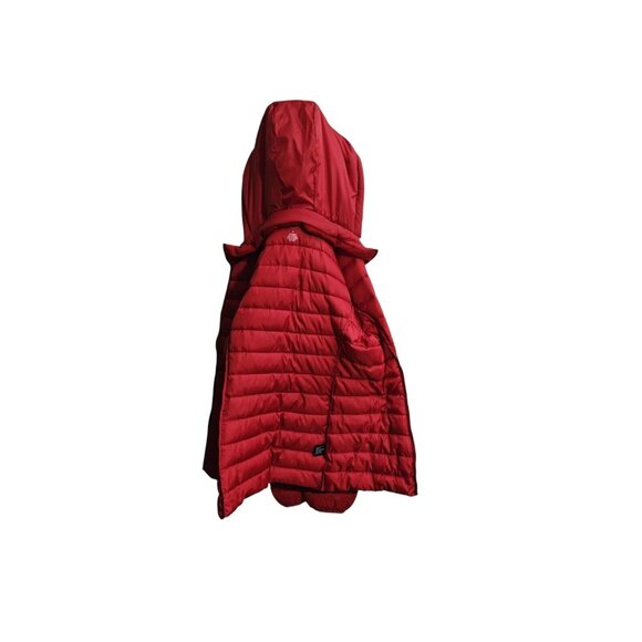 St John's Bay Puffer Jacket Women's M Red Packable Removable Hood Zip Nylon - Picture 6 of 12